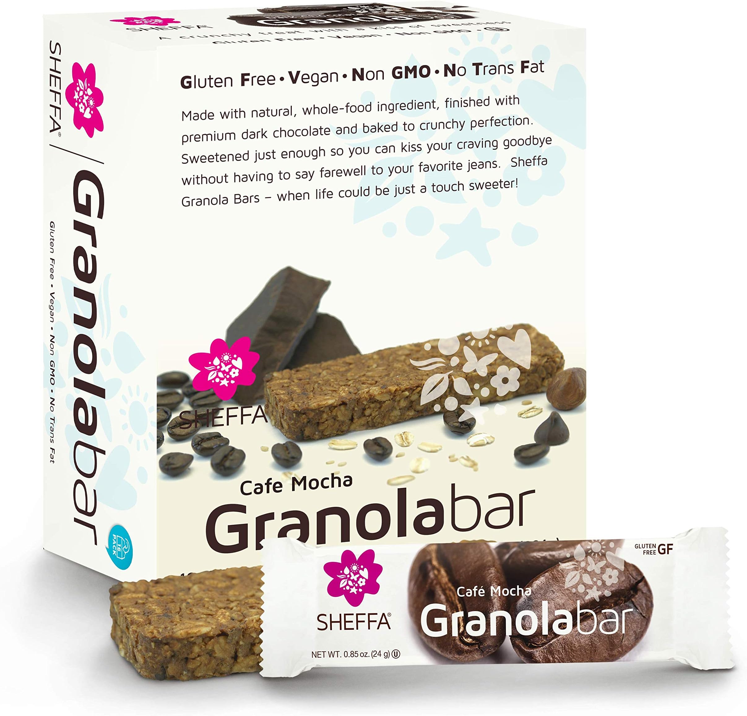 Sheffa Granola Bars Coffee Mocha 0.85 Oz (Pack Of 16) Healthy Crunchy Kind Of Snack Kosher Gluten Free Vegan Low Sodium, Calorie, Carbs for Weight Wacthers Coffee Cereal Breakfast Work Diabetics