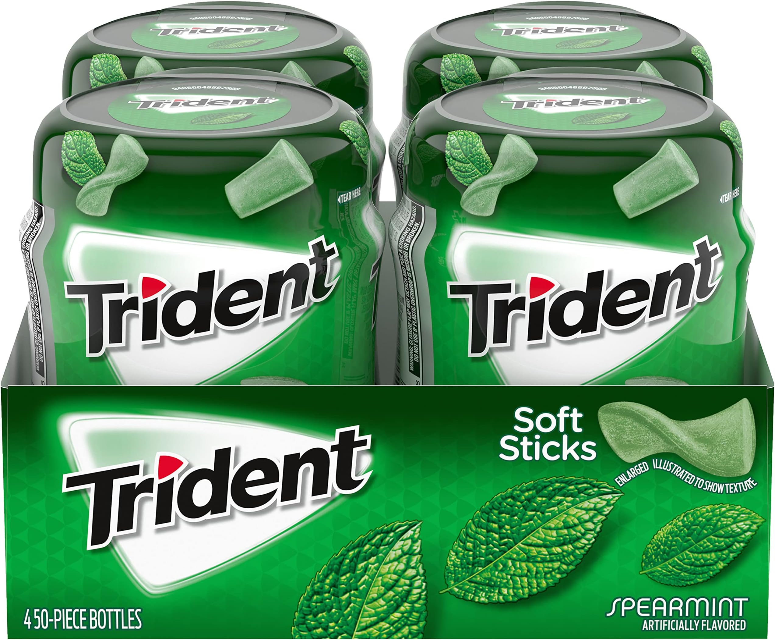 Trident Unwrapped Spearmint Sugar-Free Chewing Gum, 4 Bottles of 50 Pieces (200 Total Pieces)