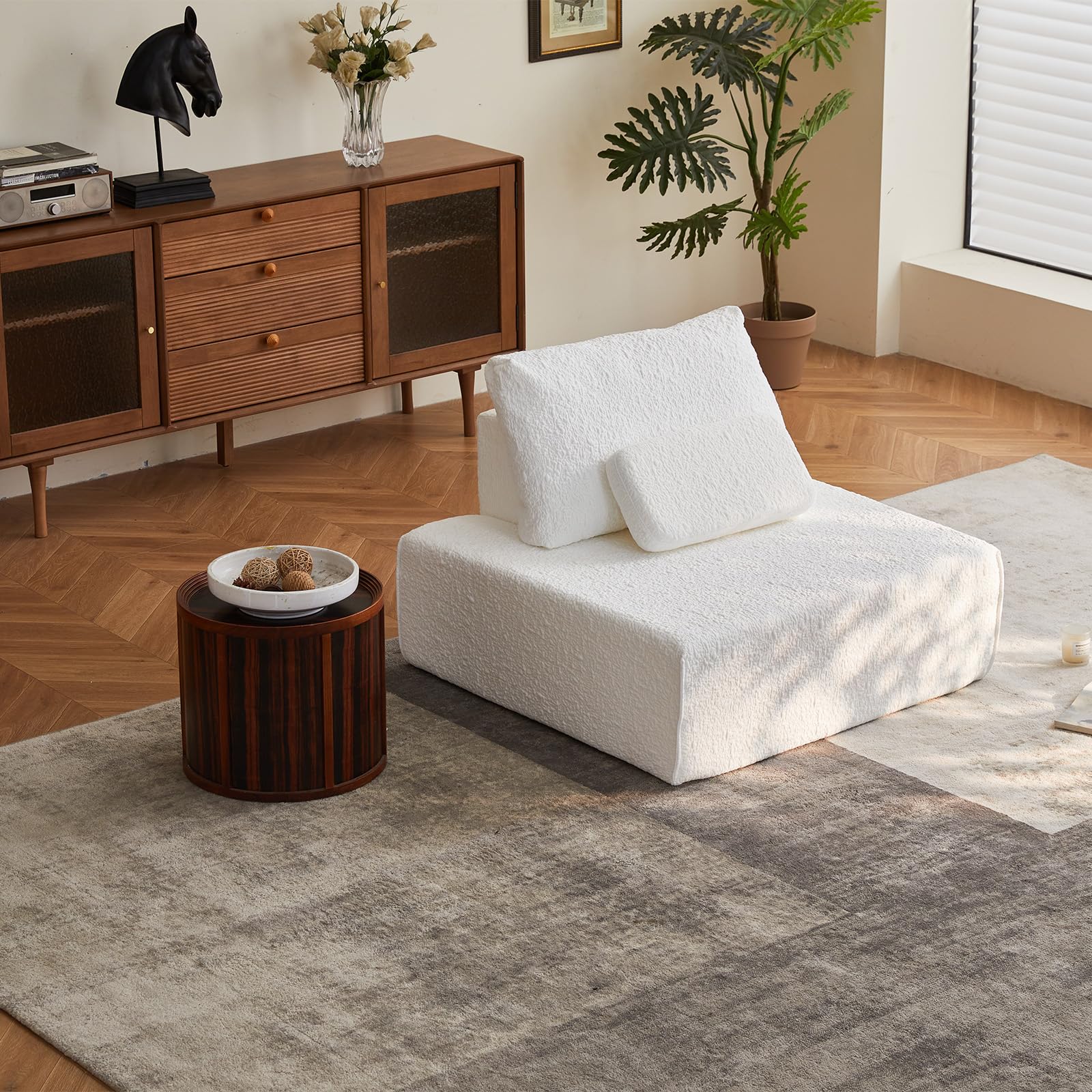 Modular Sectional Sofa White Single Cloud Couch 1 Seat Deep Seat with Pillow Boneless Couch for Small Spaces