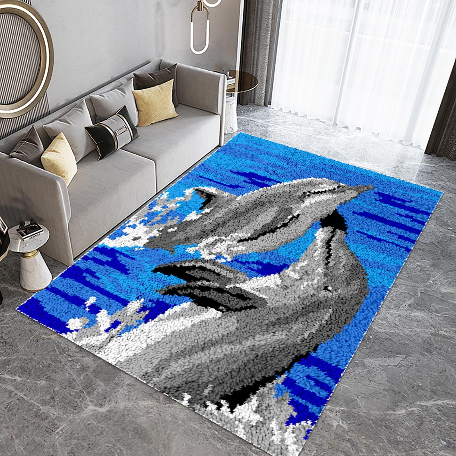 Laegnfho Latch Hook Kits for Adults, DIY Latch Hook Rug Kits for Beginners, Crochet Kit for Beginners, Rug Making Kits with Printed Canvas, Home Decor 69 x 102 cm