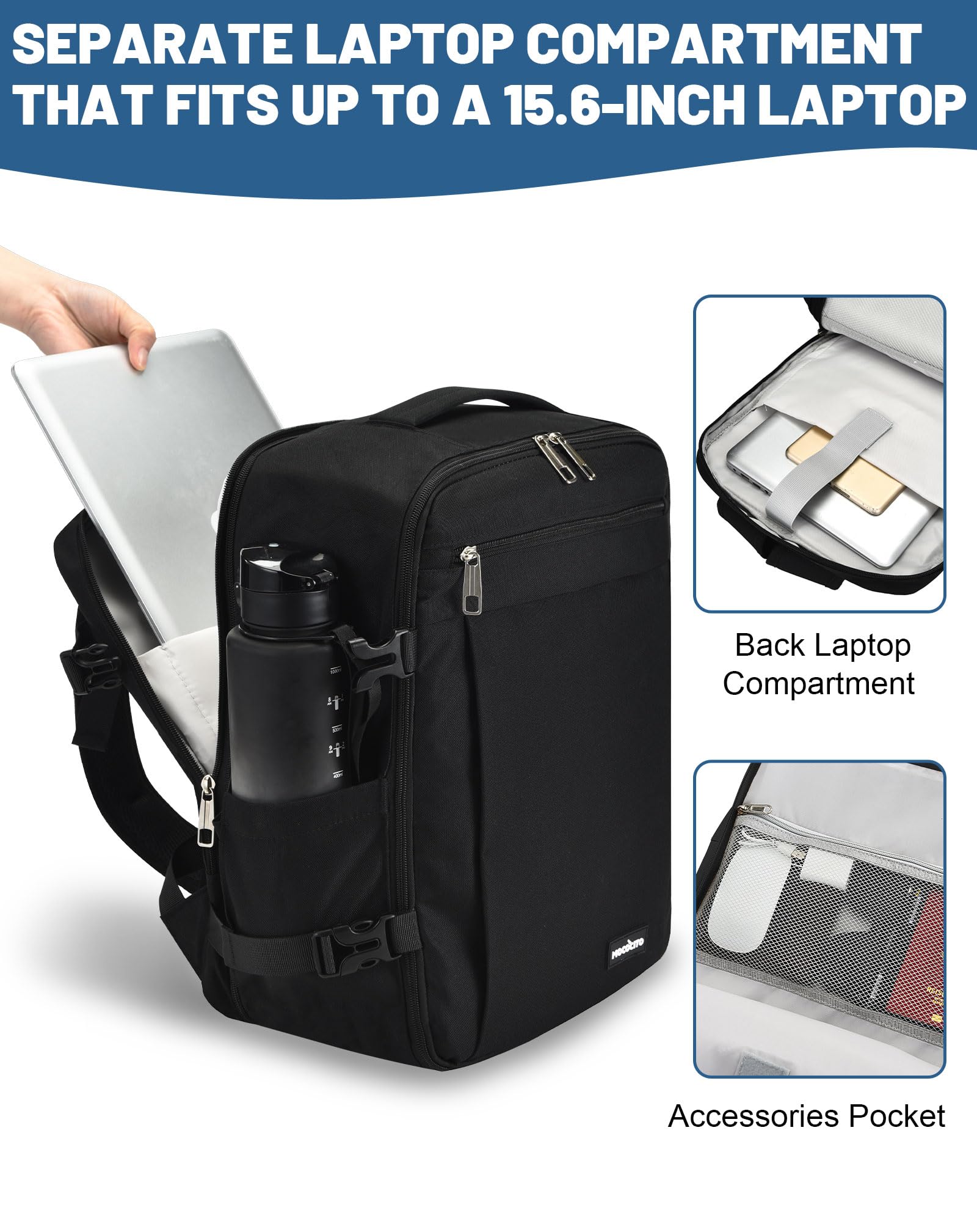 Zaino Ryanair 40x30x20,Zaino da Viaggio Espandibile 24-30L,Bagaglio a Mano per Wizz Air e Vueling,Zaino Cabina per Donna e Uomo, Adatto a Laptop da 15,6”per Ufficio,Scuola e Uso Quotidiano