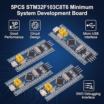 STM32F103C8T6 Minimum System Development Board 5-Pack 40-Pin Core Kit for Embedded Electronics Projects and Learning