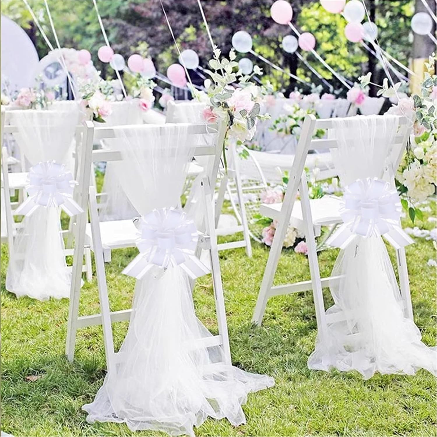Pull Bows for Gift Baskets 40Pcs Large White Pull Bow Ribbons for Wedding Car Chairs Decoration DIY Decor Craft Birthday Party Supplies