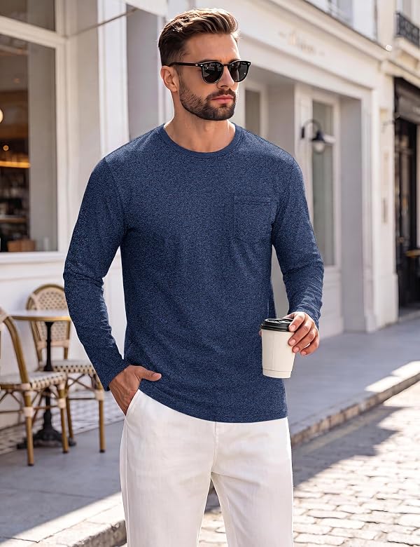 Cotrasen Men's Long Sleeve Shirts Cotton Crew Neck Casual Pocket T-Shirts by Cotrasen - Used condition - Image 2