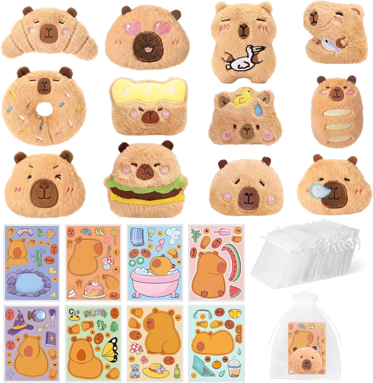 40 Pcs Capybara Gifts Bulk Squeak Capybara Plush Keychains Sets | Squeak Capybara Plush Keychains Charms Make-a-face Sticker Party Favors Classroom Prizes Goodie Bag Fillers Birthday Gifts