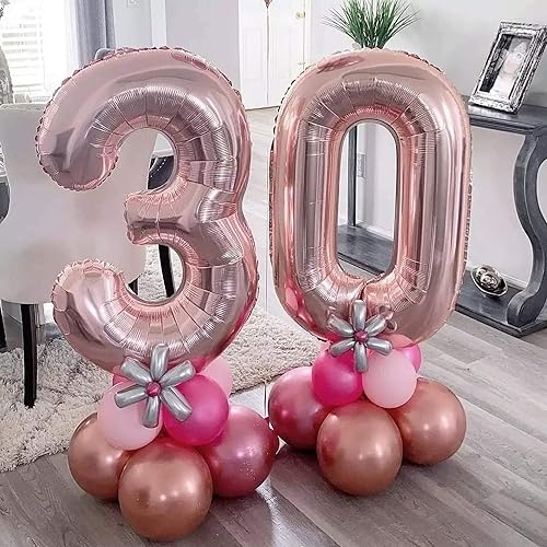 Miniatura 5 de Globos de oro rosa de 40 pulgadas con el número 30, gigantes, gigantes, enormes 30 de aluminio de Mylar con número de helio, globos digitales de oro
