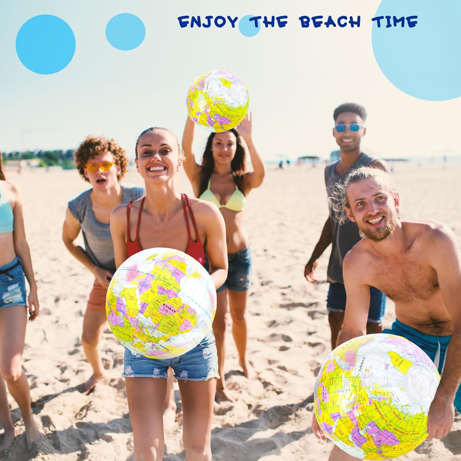 16 inches Inflatable Globe Blow up World Globe PVC Earth Beach Ball Globe Toys for Kids Swimming Pool Game Classroom Playing or Teaching Party Favors Decorations