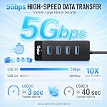 4 Port USB 3.0 Hub 10FT Long Cable with 5 Gbps & 5V USB-C Power Supply for Laptop Desktop PC – USB Hub Splitter Extender Expander Compatible with Mac, Windows