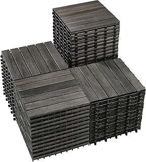 PrimeZone 54 PCS Solid Acacia Wood Interlocking Patio Deck Tiles - 12