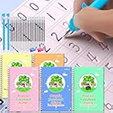 WANFRES Magic grooved Writing Practice Books Great for Beginners, 5 Books, 2 pens, 2 Pencil Grips, 20 Refills. grooved Handwriting Practice for Kids 3-10, Reusable grooved Handwriting workbooks.