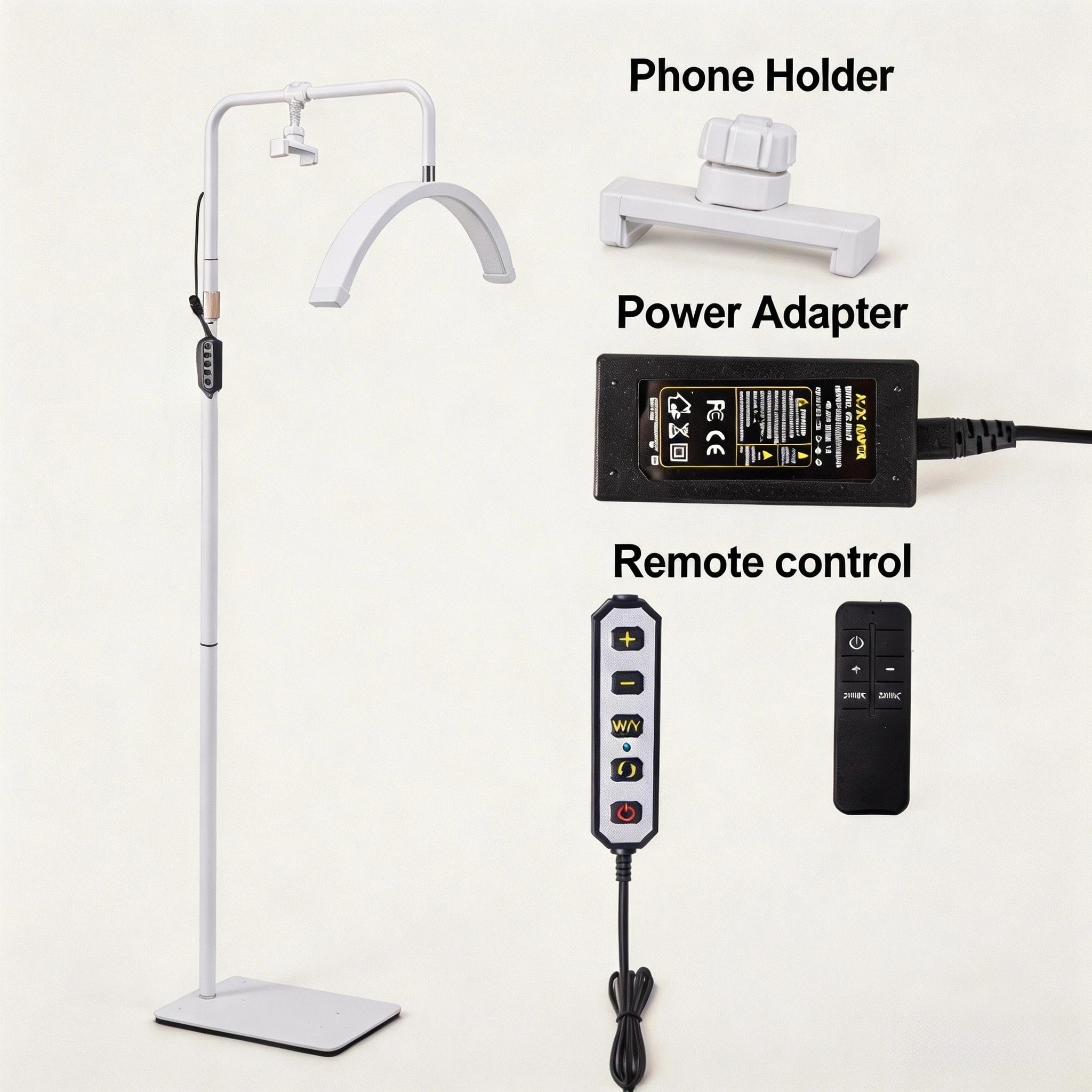 Lampada Mezza Luna Estetica con Telecomando,Lampada Extension Ciglia Professionale,Lampada Lashmaker,Luce Led Centro Estetico,Lampada Da Terra Nero Estetista per Unghie,Tattoo (bianco, 36W)