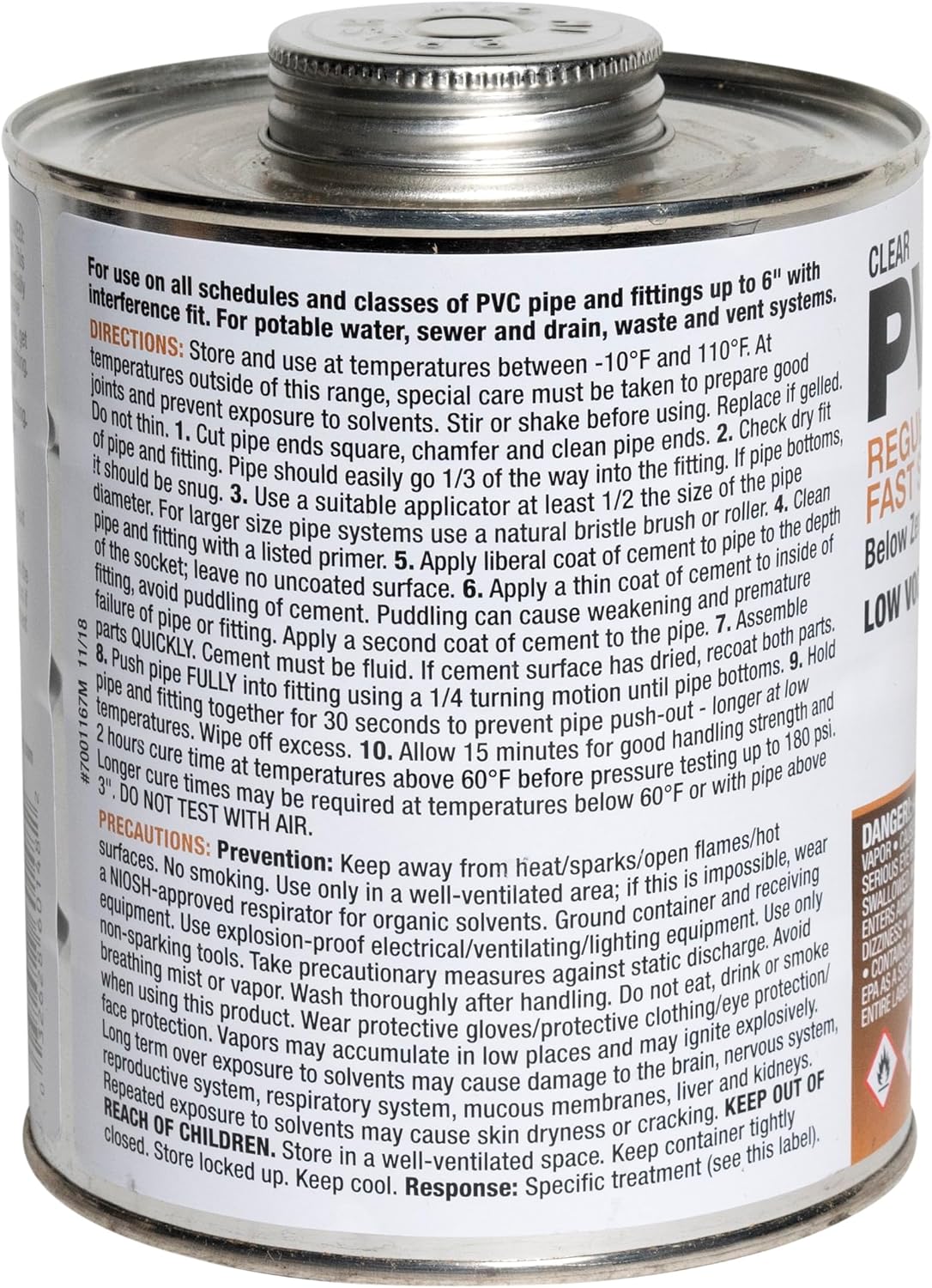 Oatey 60148 Hercules PVC Below Zero Clear Medium Fast Set Cement