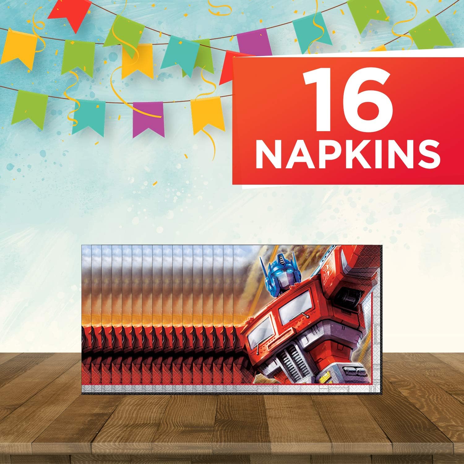 Unique Transformers Party Bundle | Luncheon Napkins, Dinner & Dessert Plates, Table Cover | Great for Action/Robots/Movie Birthday Themed Parties