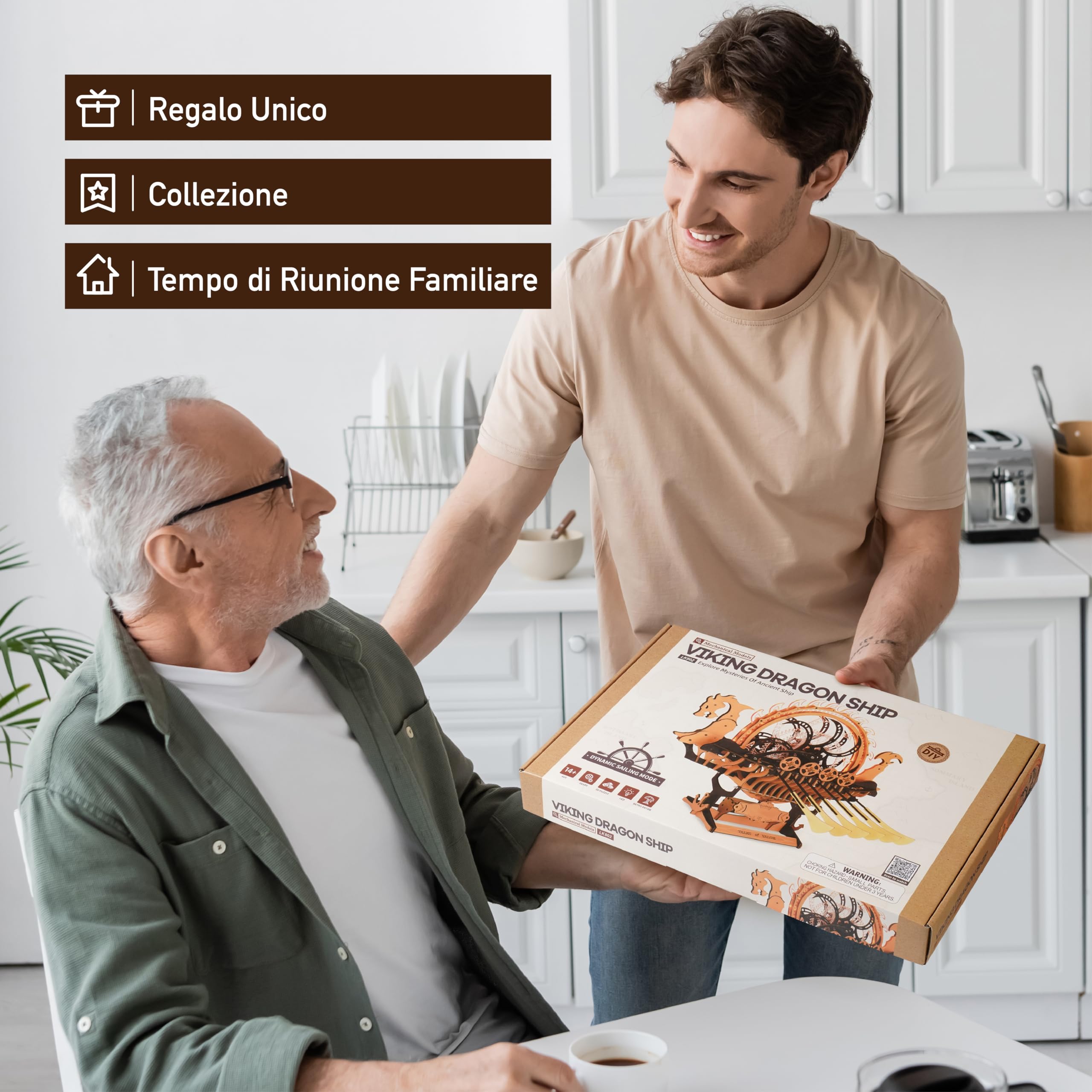 ROBOTIME Puzzle 3D in Legno Modellismo da Costruire Adulti, Modello di Nave Drago Vichinga Con Motore e Luce LED, Trasmissione Meccanica a Ingranaggi, Regalo Speciale Nave LK802