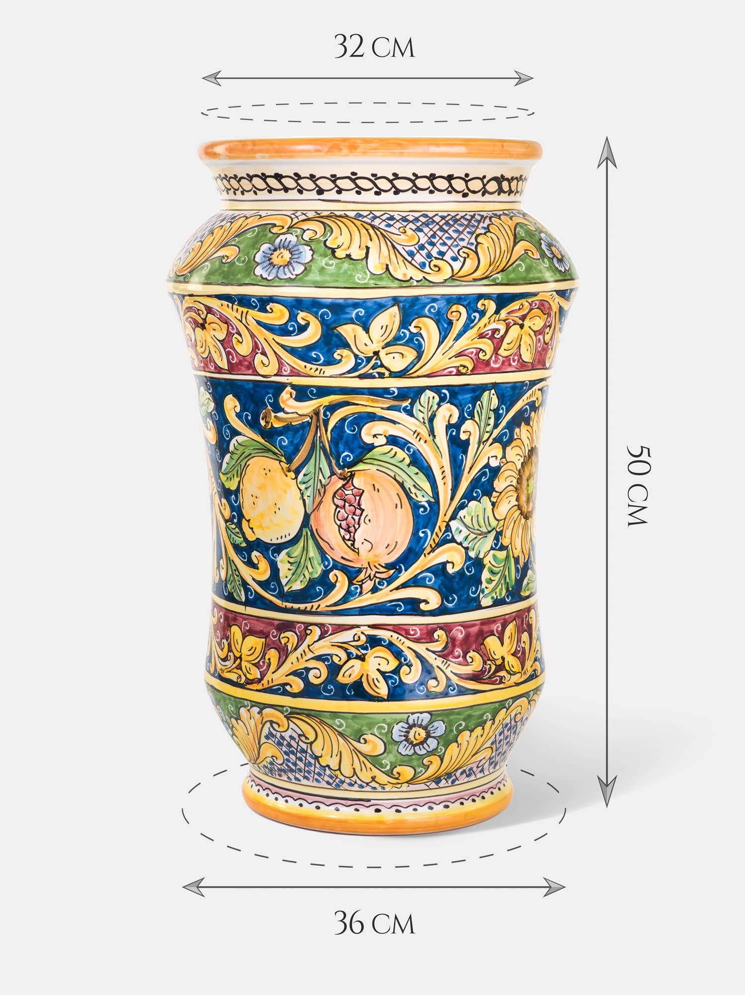 TERRECOTTE DEL SOLE - Portaombrelli siciliano originale decoro floreale H 50 cm, realizzato e decorato a mano.