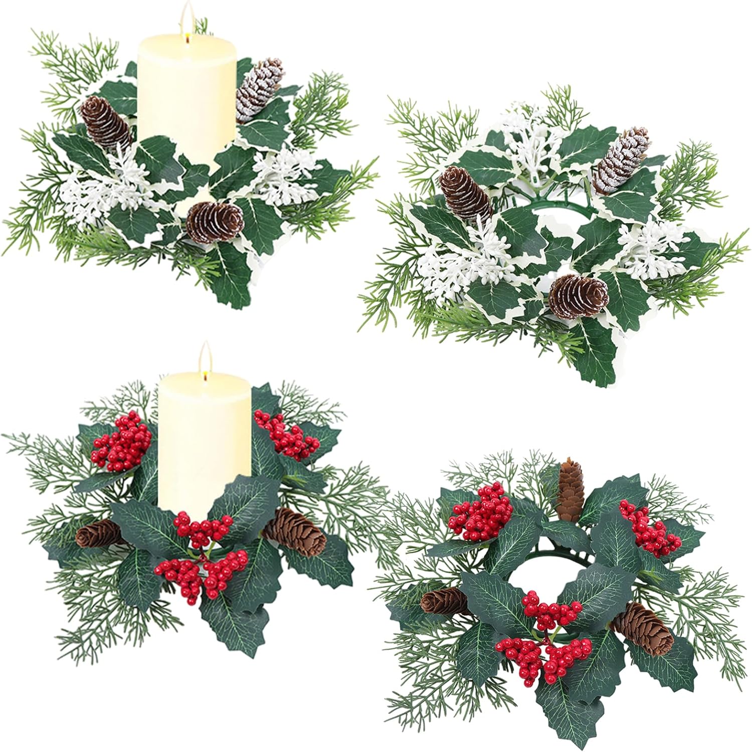 2 Pcs Christmas Candle Rings Wreaths for Table Decor