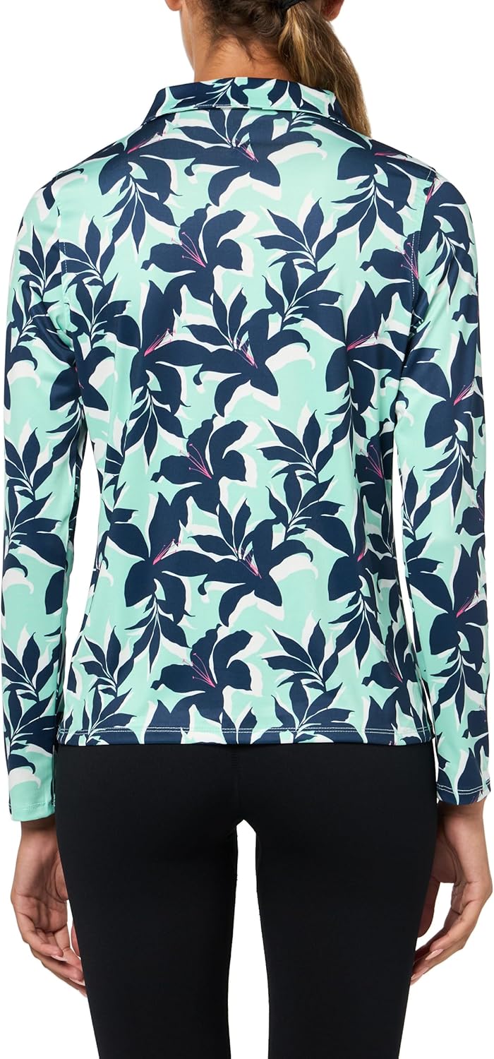 Stella Parker Women's Long Sleeve Quarter Zip Tennis-Golf Polo Top-UPF+, Quick Dry, Moisture Wicking