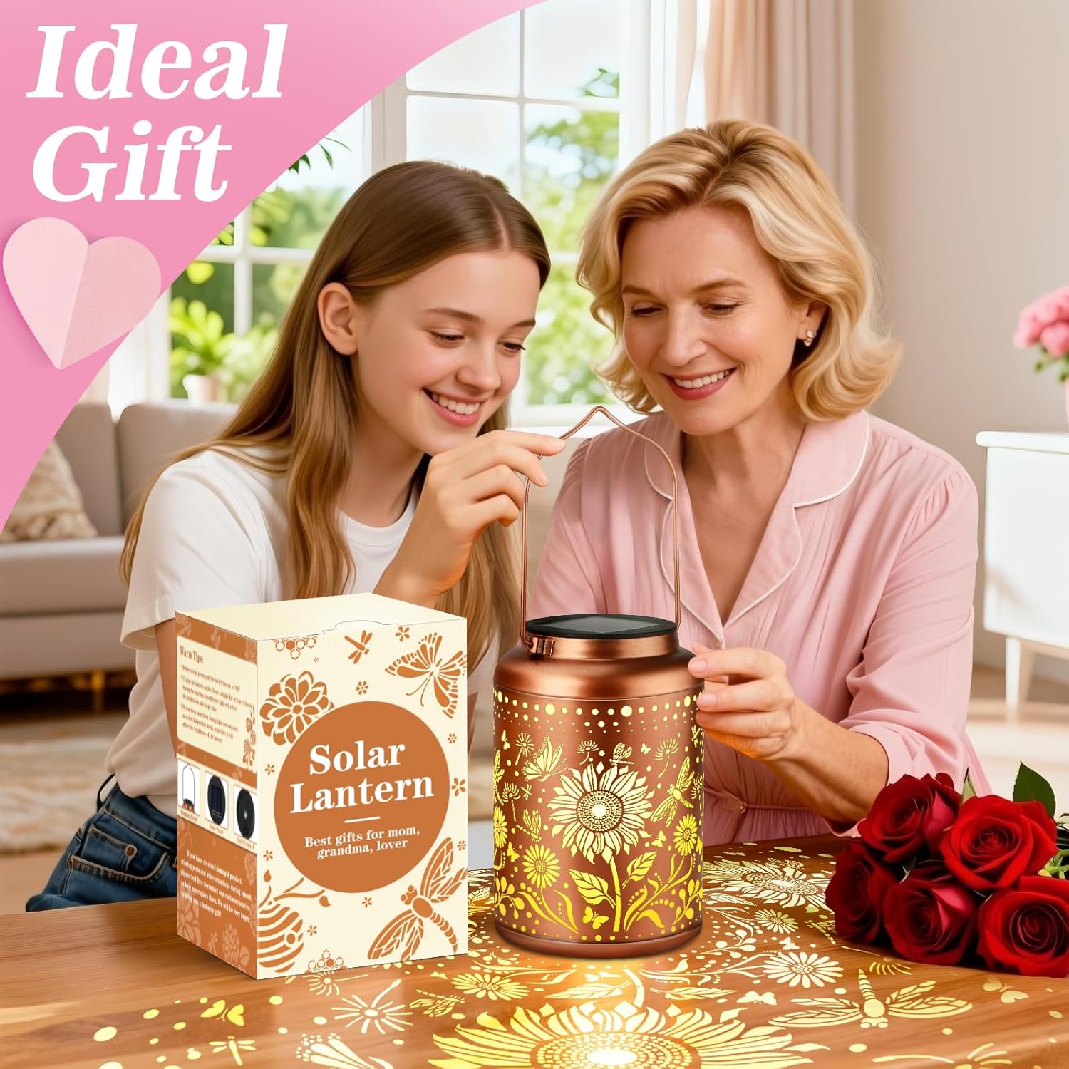 Mothers Day Gifts Sunflower Solar Lanterns Garden Decor Birthday Gifts for Women Mom Grandma Hanging Solar Lights Outdoor Waterproof Decoration for Outside LED Lanterns for Yard Patio Lawn