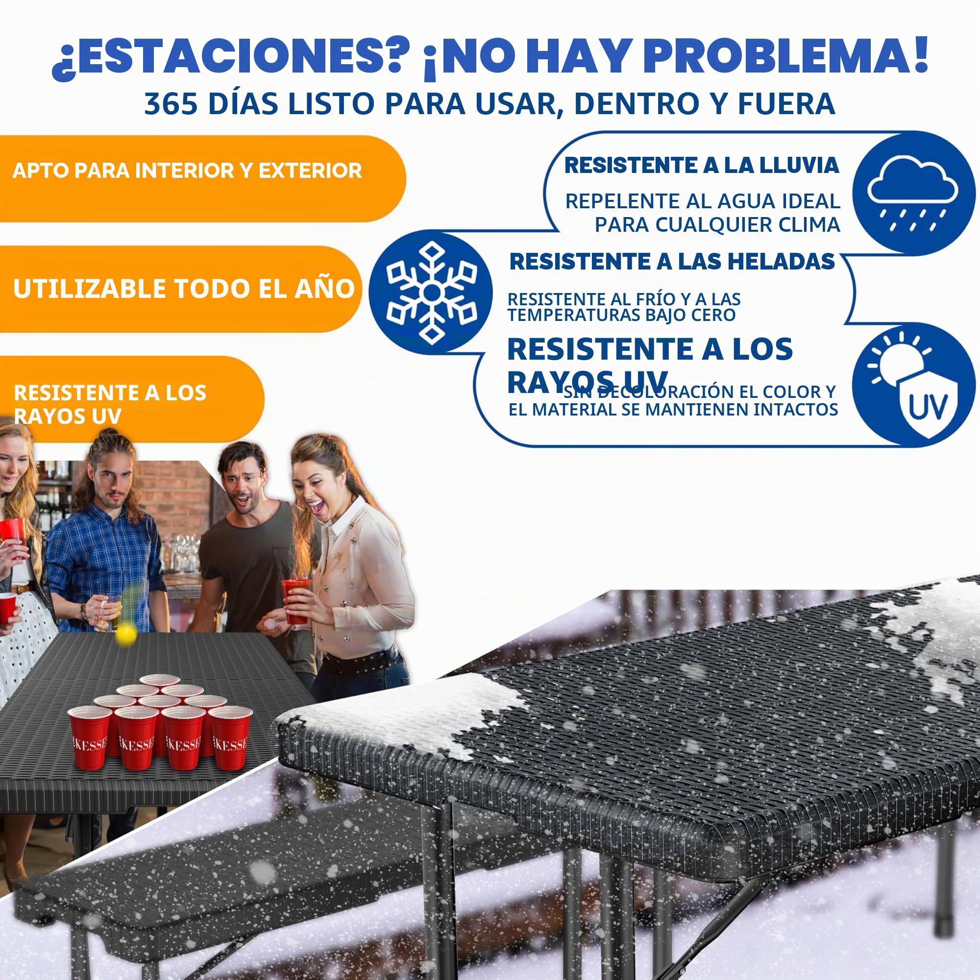 KESSER® Mesa Buffet Plegable de plástico 180 x 75 cm con Aspecto de ratán, Mesa de Fiesta, de jardín para terraza y balcón 6 Personas Incl. asa de Transporte, Antracita