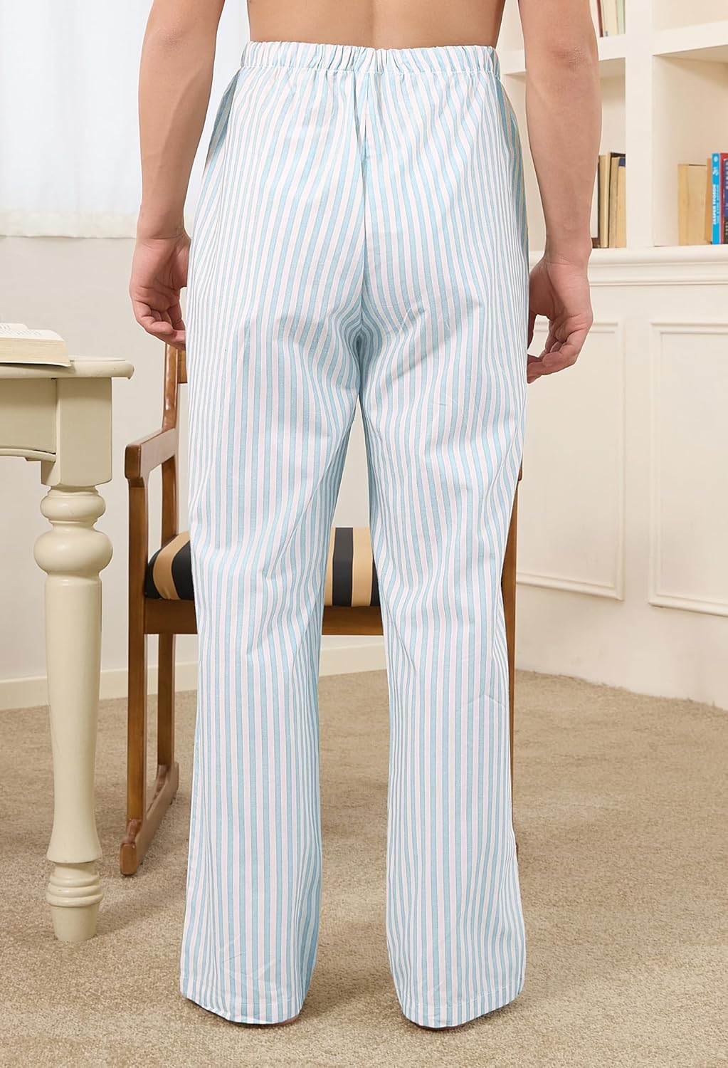 U2SKIIN Mens 100% Cotton Pajama Pants, Soft Lightweight Striped Lounge Pj Bottoms for Men with Pockets - Image 5