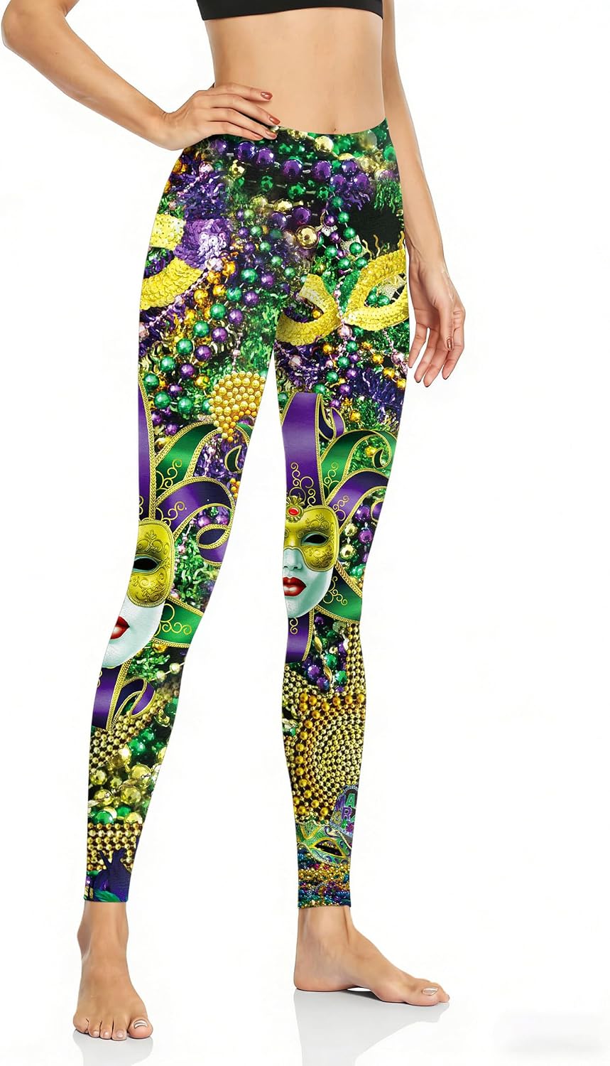 Mardi Leggings for Women Carnival Fat Tuesday High Waist Yoga Pants New Orleans Party Gift Tights Outfit