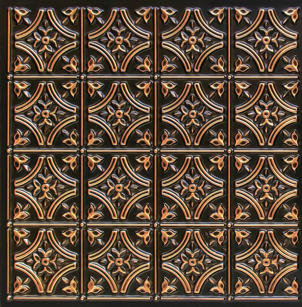 150 Gothic Reims PVC 2' x 2' Glue-up Ceiling Tile (Covers / 40 sq.ft), Antique Gold, 10 Piece