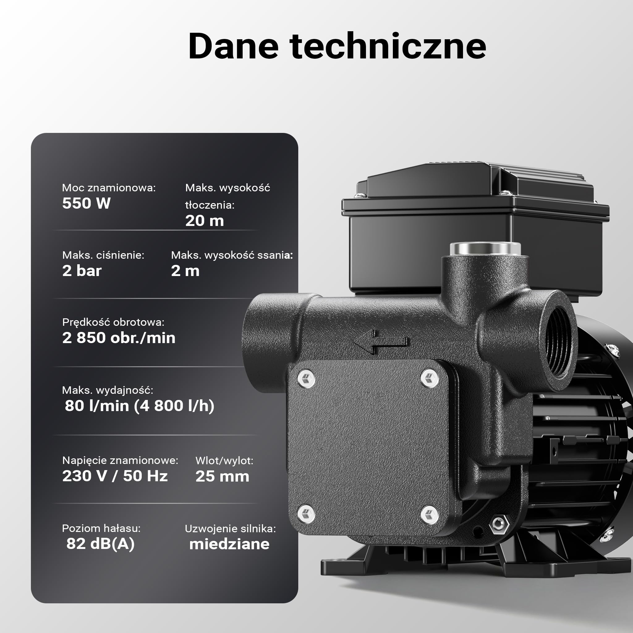 Wiltec Pompa do oleju napędowego, opałowego i biodiesla 550 W 80 l/min, wysokość ssania 2 m tłoczenie 20 m, samozasysająca