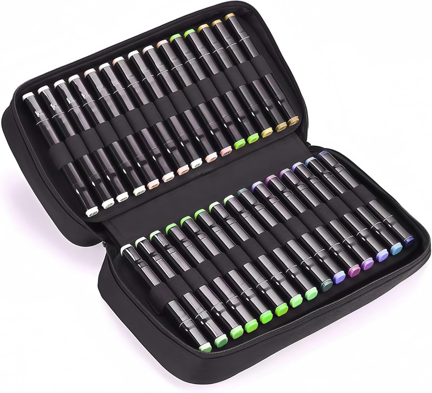 Eiyye Art Marker Portable Pen Case 60 Slots Markers Large Capacity Zippered Pen Holder for Colored Markers(Black)