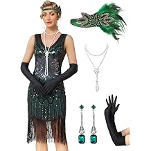 MTITE Womens Flapper Dresses 1920s,Great Gatsby Dresses Sequin Fringe Cocktail Dress Roaring 20s Dress for Harlem Nights