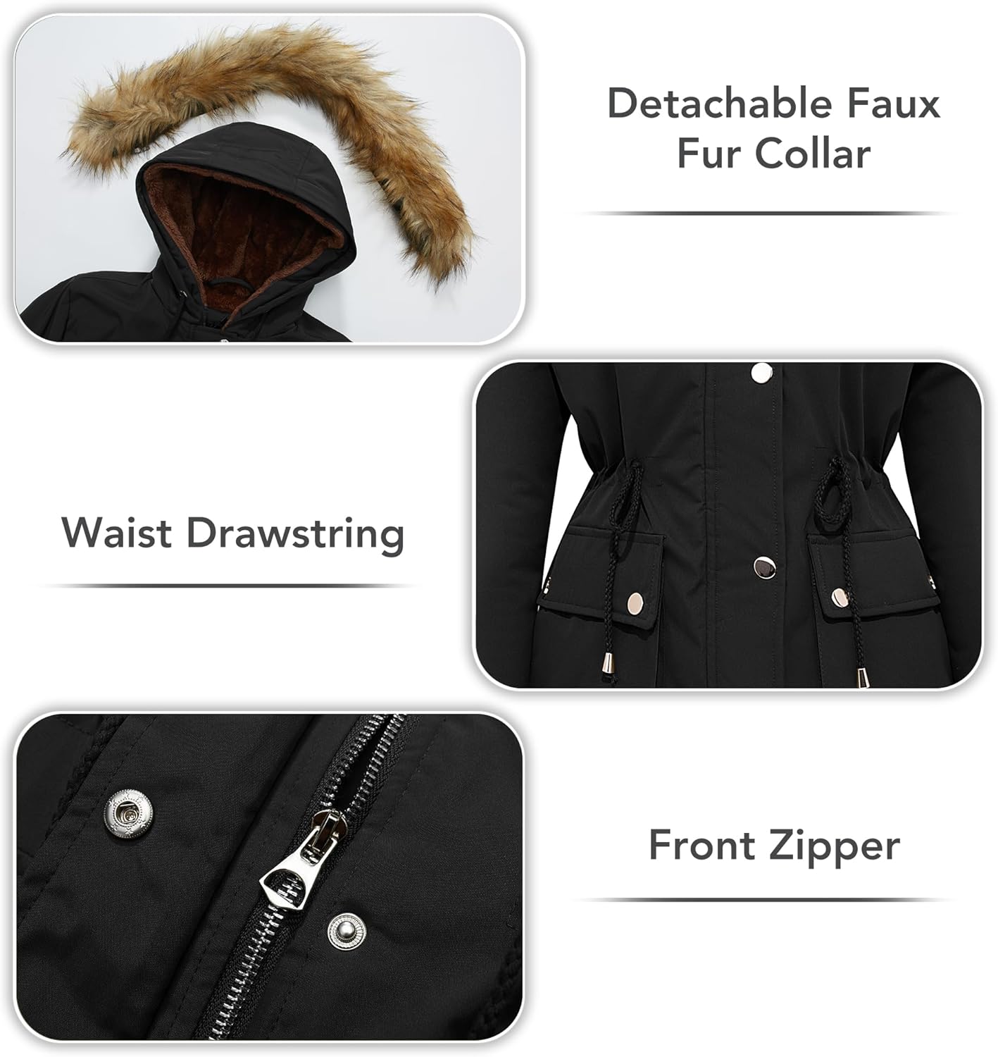 Garemcy Womens Winter Water Repellent Coat Thicken Puffer Jacket Warm Fleece Lined Parka With Fur Hood Coat - Image 5