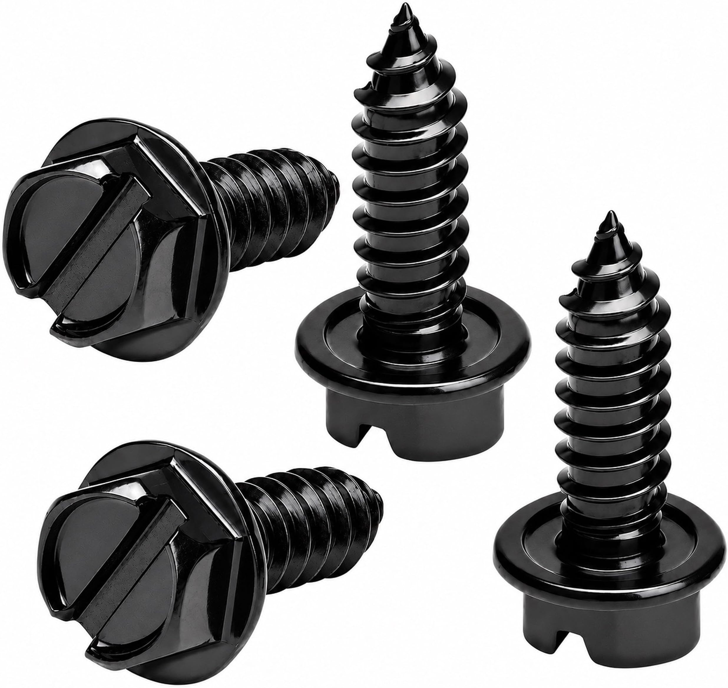 Rustproof License Plate Screws (4-Pack, Black-Slotted) | Premium Stainless Steel, For US Domestic Vehicles & Select Imports, Fits Plate Mounts with Nylon or Plastic Inserts