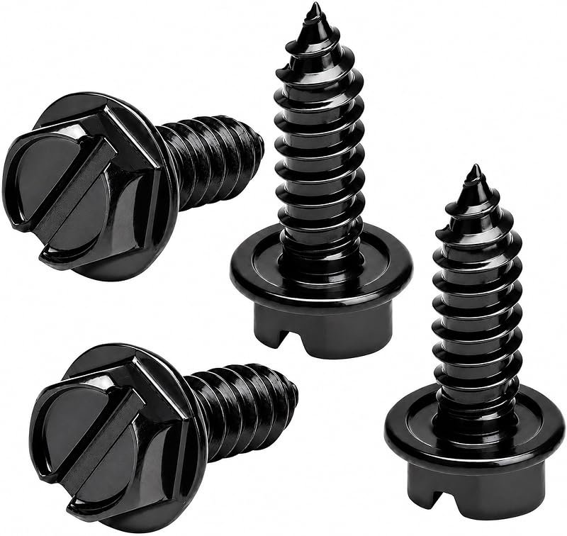 Rustproof License Plate Screws (4-Pack, Black-Slotted) | Premium Stainless Steel, For US Domestic Vehicles & Select Imports, Fits Plate Mounts with Nylon or Plastic Inserts