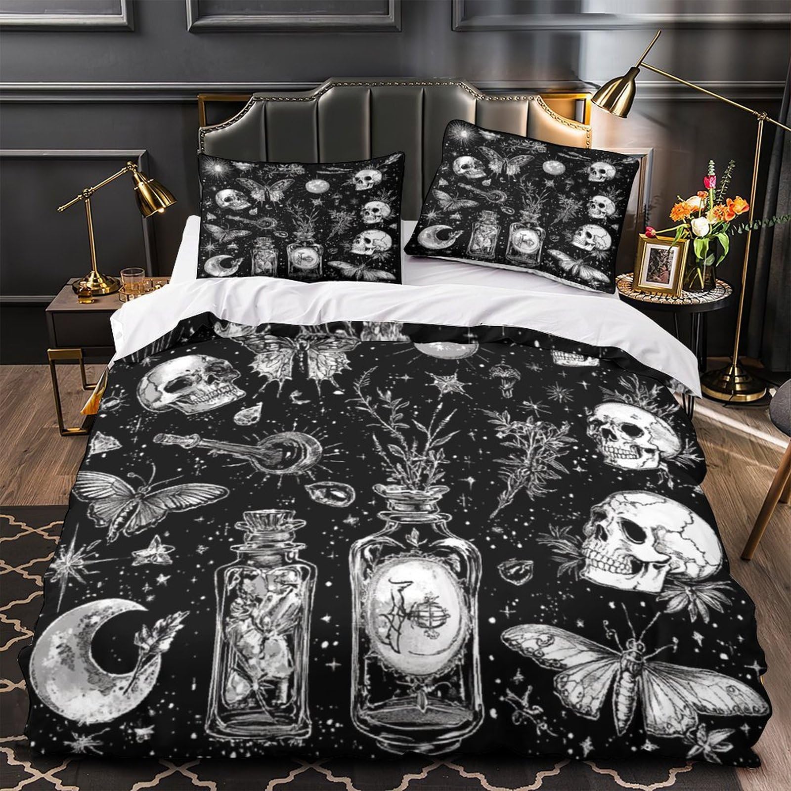 Parure de lit crâne 3D idée cadeau ado housse couette zippée 135x200