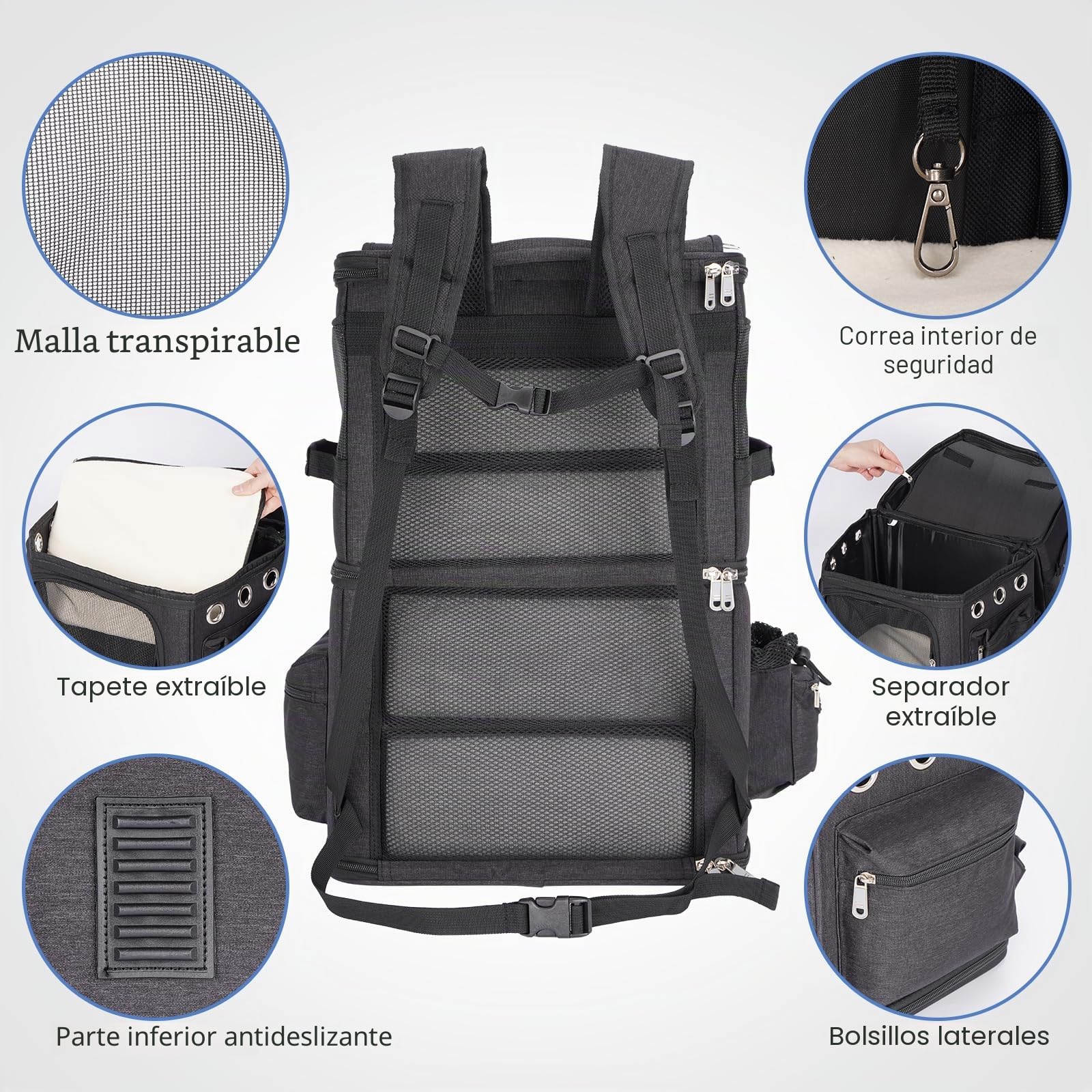 Mochila para 2 Gatos 2 en 1, Doble Compartimento con Divisor Extraíble, Transportín para Gato Grande hasta 12 kg, Portátil para Viajes y Paseos, Negro