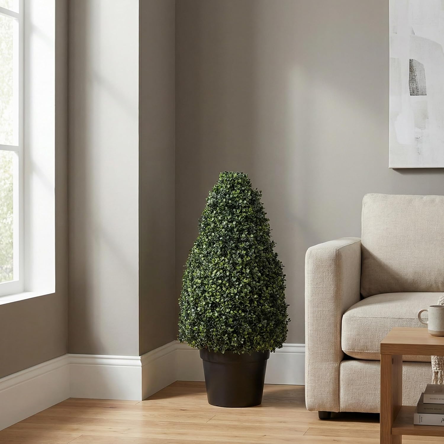 Artificial Boxwood Topiary – 36-Inch Tower-Style Faux Plant in Sturdy Pot – Realistic Indoor or Outdoor Potted Shrub – Greenery Décor by Pure Garden