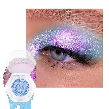 Multichrome Chameleon Glitter Eyeshadow Palette, Metallic Shimmer Duochrome Eyeshadow Makeup, Sparkle Holographic Iridescent Single Eye Shadow Palette, Long Lasting Eye Shadow Palettes-03 Light Blue
