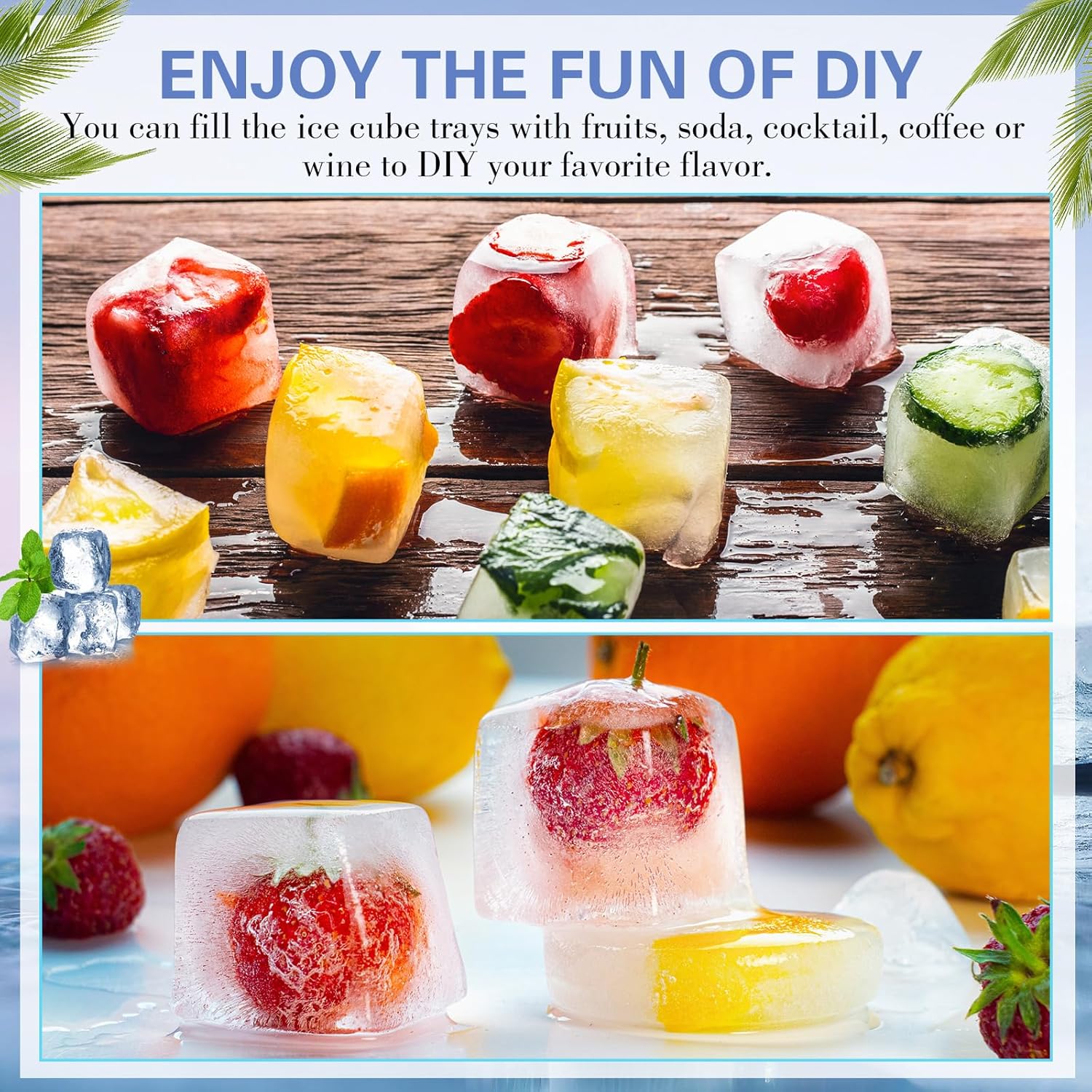 20 Pack 280 Pcs Ice Cube Trays for Freezer Silicone Ice Trays with Spill Resistant Removable Lid Easy Release Flexible Stackable 14 Iced Cube Maker Mold for Cocktail Coffee, Yellow Pink Blue Green