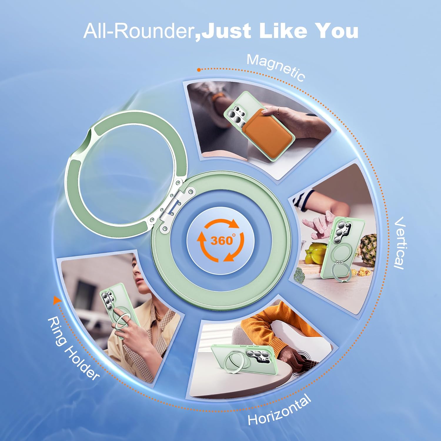 for Samsung Galaxy S26 Ultra Case with 360°Rotatable Magnetic Ring Stand Compatible with Mag-Safe Military Protection Matte Translucent Phone Case for Galaxy S26 Ultra 6.9",Green