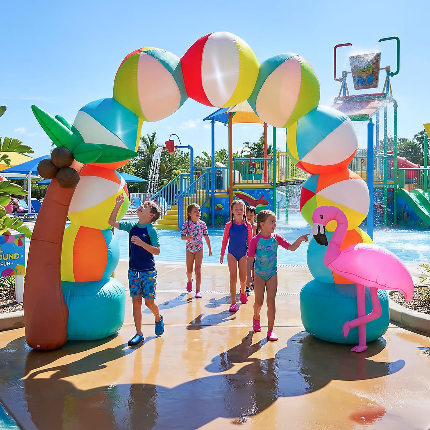 9FT Summer Inflatable Beach Arch Ball, Giant Inflatable Arch Pool Party Decorations with 8 LED Lights Summer Inflatables Outdoor Decorations Beach Party Decorations for Sea Pool Beach Hawaiian