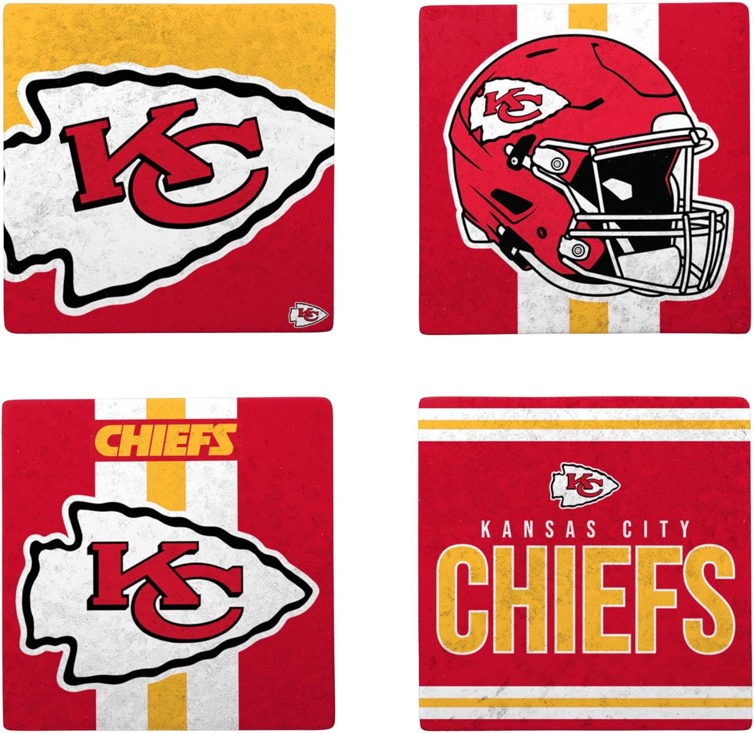 FOCO NFL Official Game Day 4-Pack Beverage Drink Stone Coaster Set (Kansas City Chiefs)