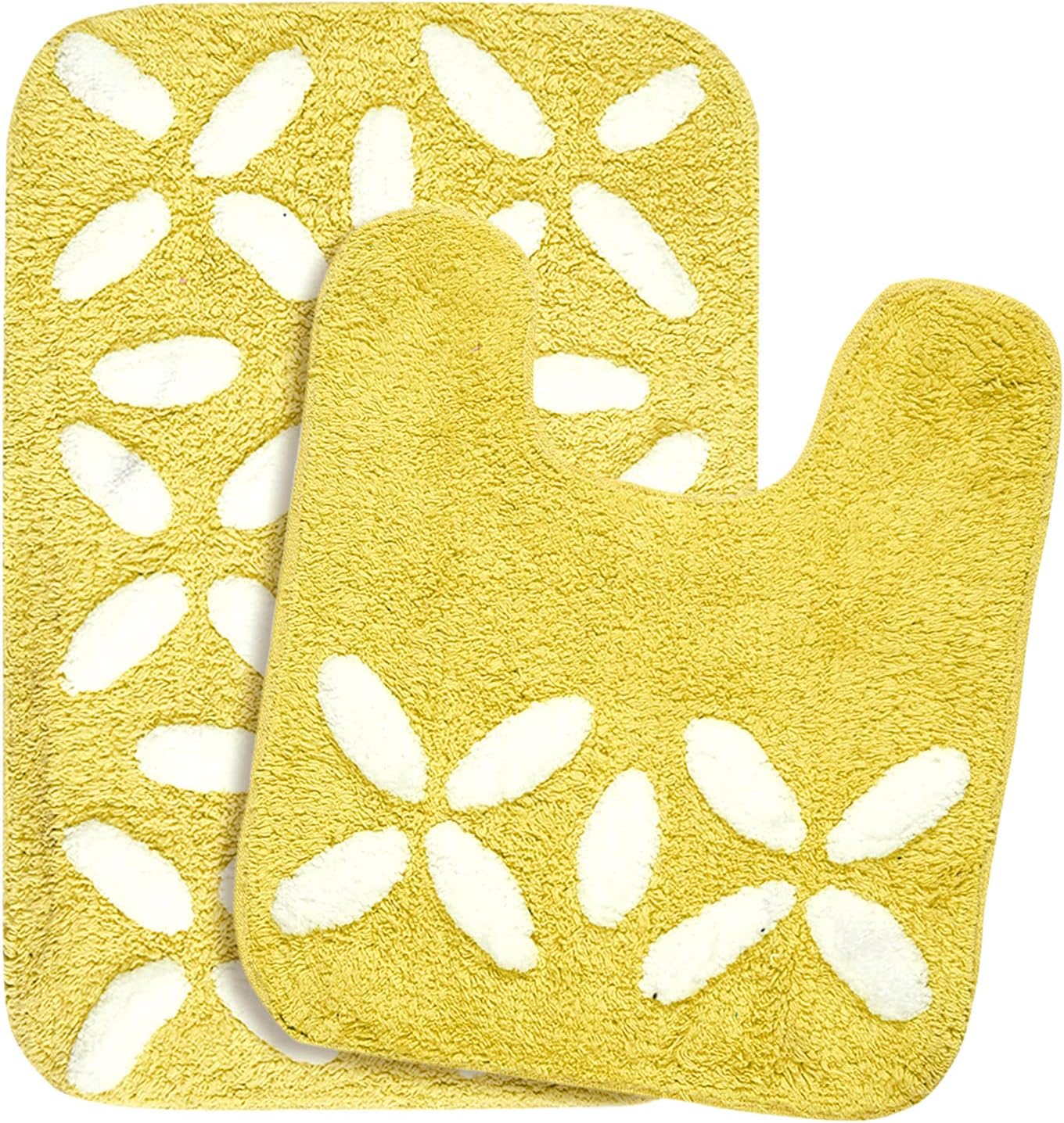 Saral Home Cotton Rectangular Bathmat with Contour Mat(Yellow, 40X60 Cm)