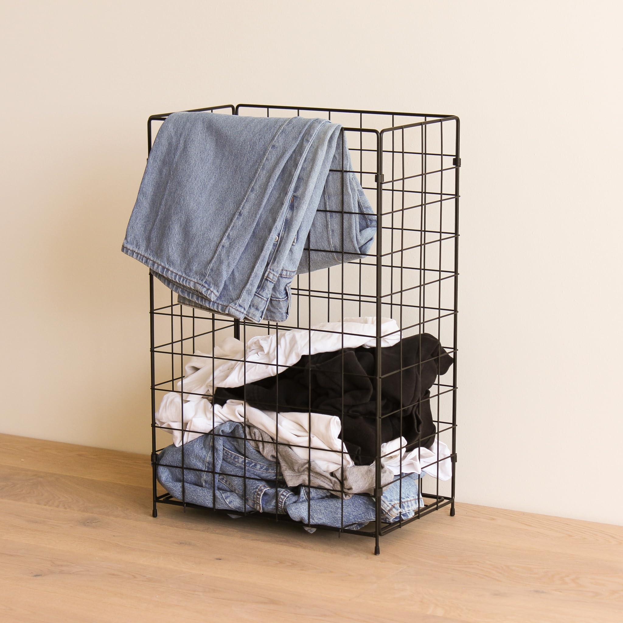 Wäschekorb – klappbarer Metall‑Drahtkorb mit 87 L (41×35×61 cm), stilvoller Industrial Look, stabil, platzsparend, ideal für Bad, Schlafzimmer & Waschküche (Lech 2 - Graphitschwarz)