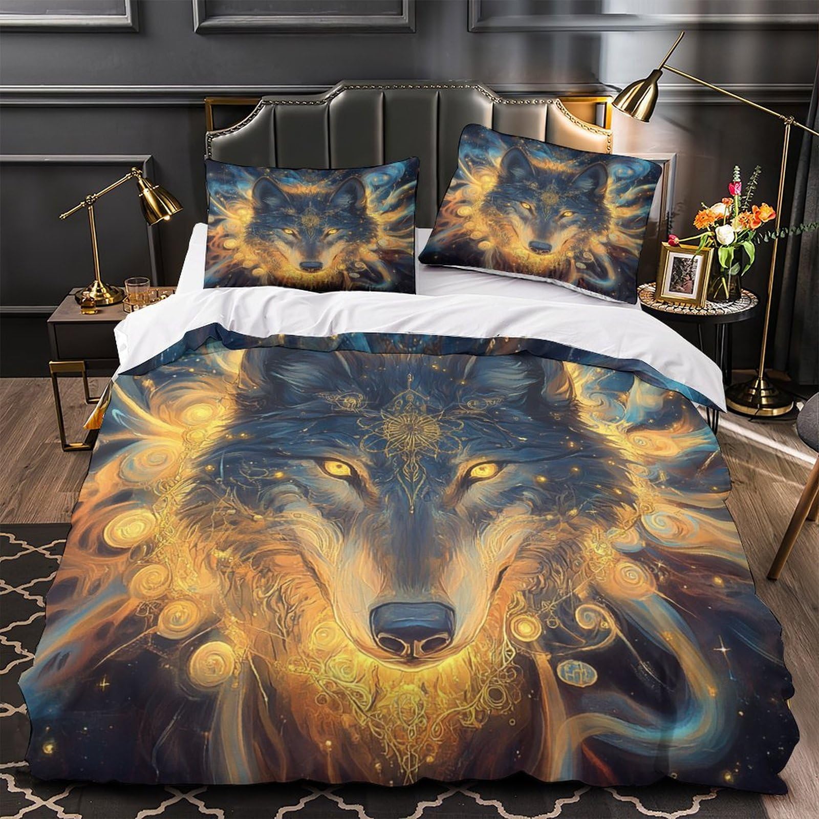 Parure de couette loup mystique 3D pour transformer l'ambiance d'une chambre King
