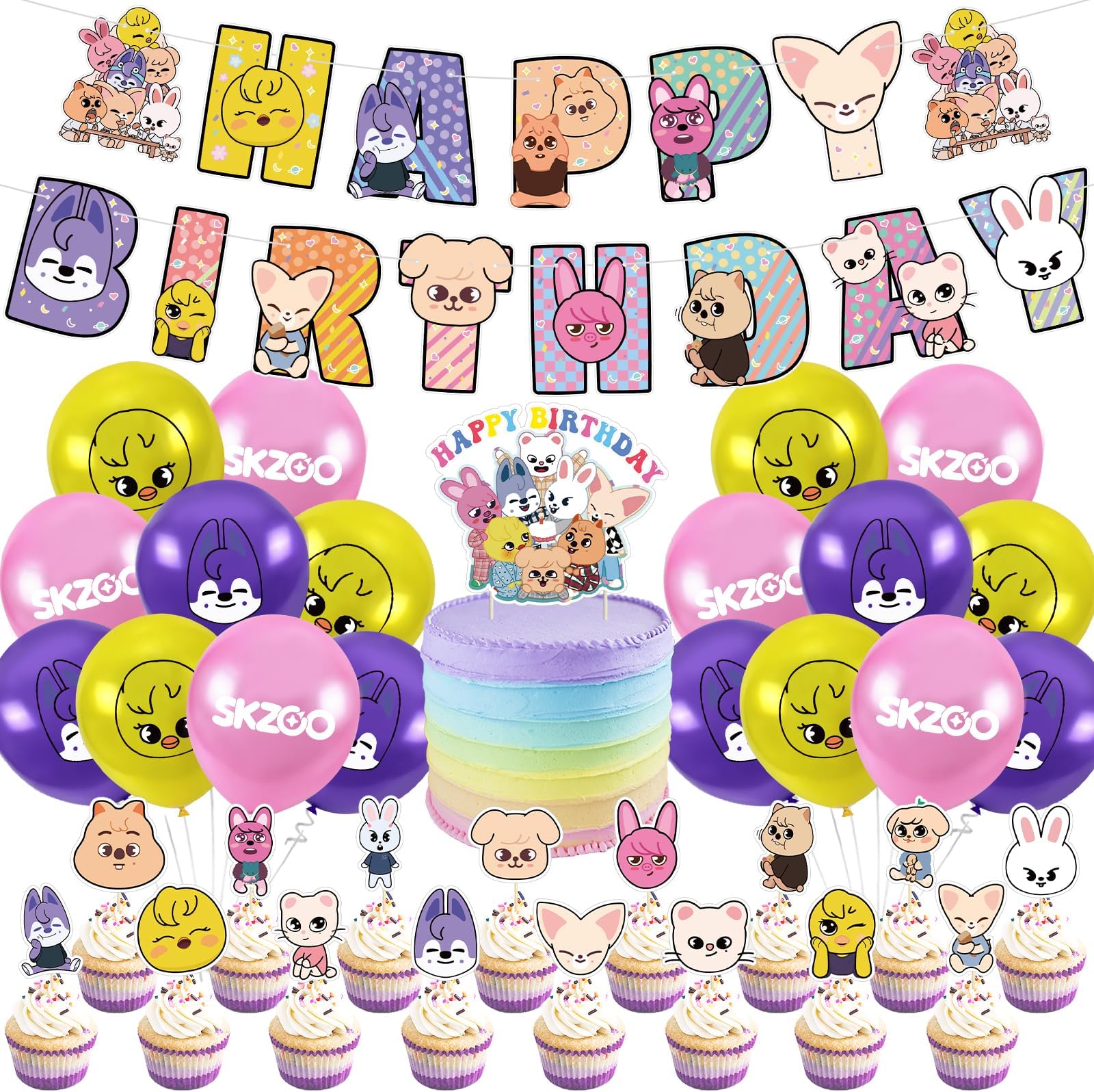 Stray Kids Birthday Party Decorations SKZOO Party Supplies for Boys Girls Birthday Decorations with Banners Balloons Cake Toppers Stray Kids Party Favors