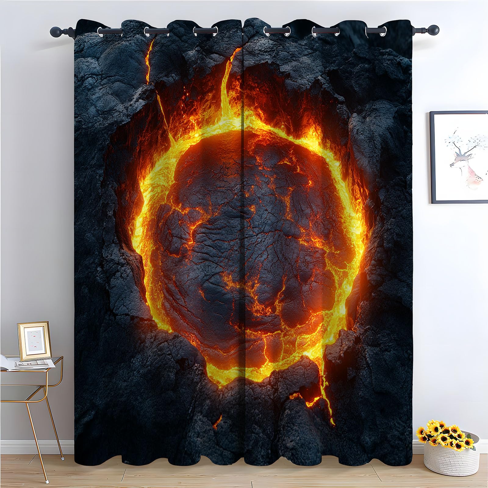 Paire de rideaux épais motif floral bleu occultants de dimensions H215 x L100 cm