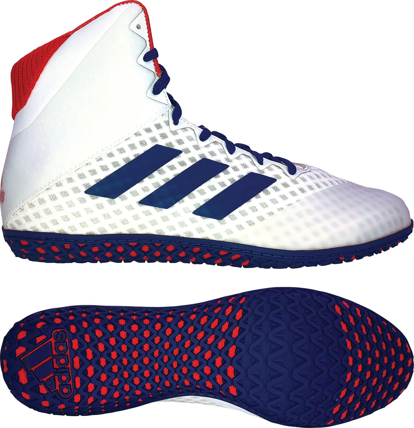 adidas Men's Mat Wizard 4 Wrestling Shoe, White/Royal/Red, 16