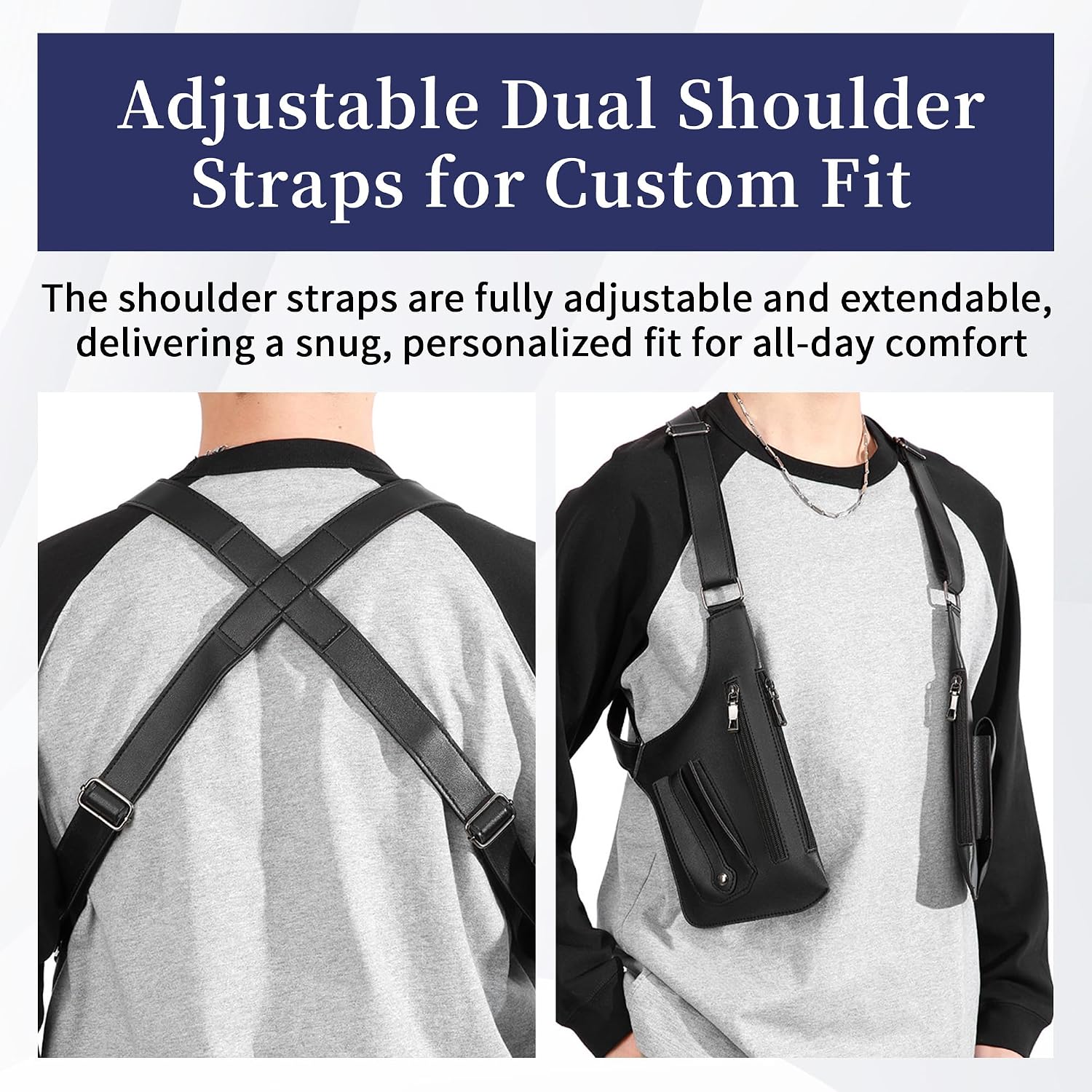 Underarm Shoulder Bag for Men, Premium Leather Anti-Theft Pickpocket-Proof Double Armpit Holster Bag with Adjustable Strap, Multi-Purpose for Travel Work Daily Use, Black