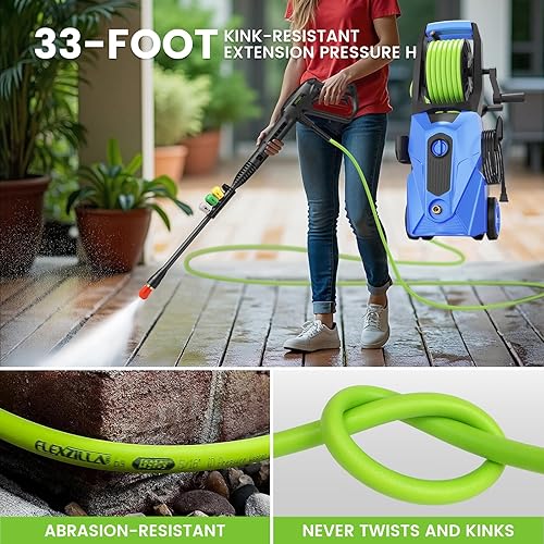 Miniatura 3 de Lavadora eléctrica a presión de 5000 PSI 2.8 GPM, funciona con manguera de presión de 33 pies, 4 boquillas y cañón de espuma, lavadoras de potencia