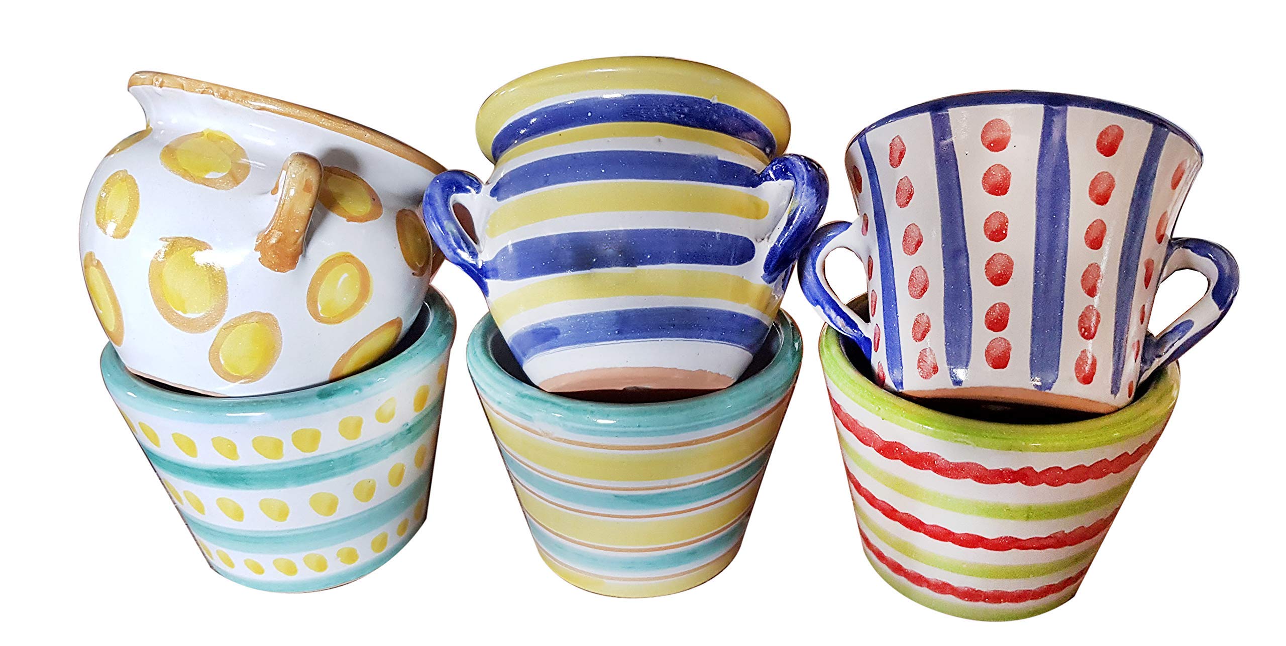 Generico Vasi Colorati in Ceramica di Vietri Dipinti a Mano (10 Pezzi con Misure Diverse), Fioriera Vaso Cachepot Terracotta Maiolica per Interni ed Esterni