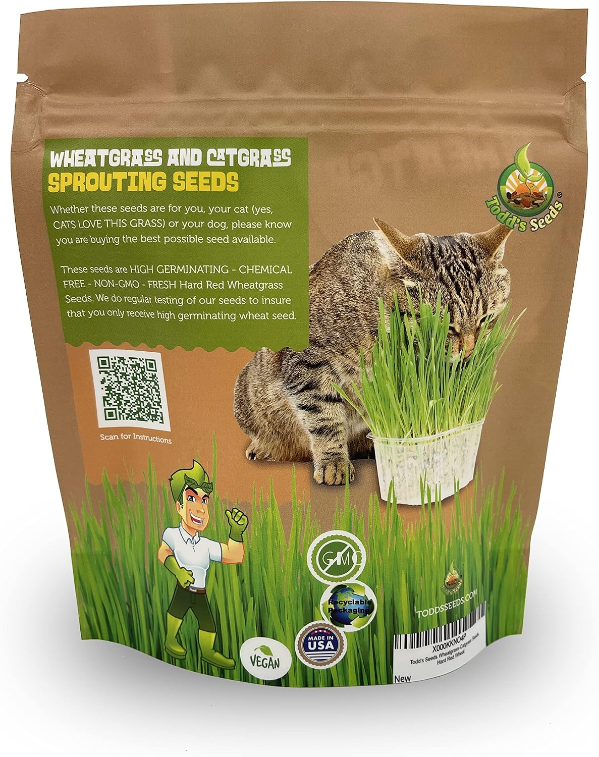 Todd's Seeds - 1 Pound of Wheatgrass Seeds - Non GMO Sprouting Seeds - Grind Into Whole Wheat Flour - Pet Grass - Cat Grass for Indoor Cats - Wheat Grass Seeds